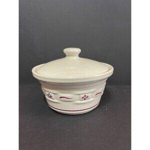 Longaberger Pottery Woven Traditions Red Bowl with lid (5 1/2" across)